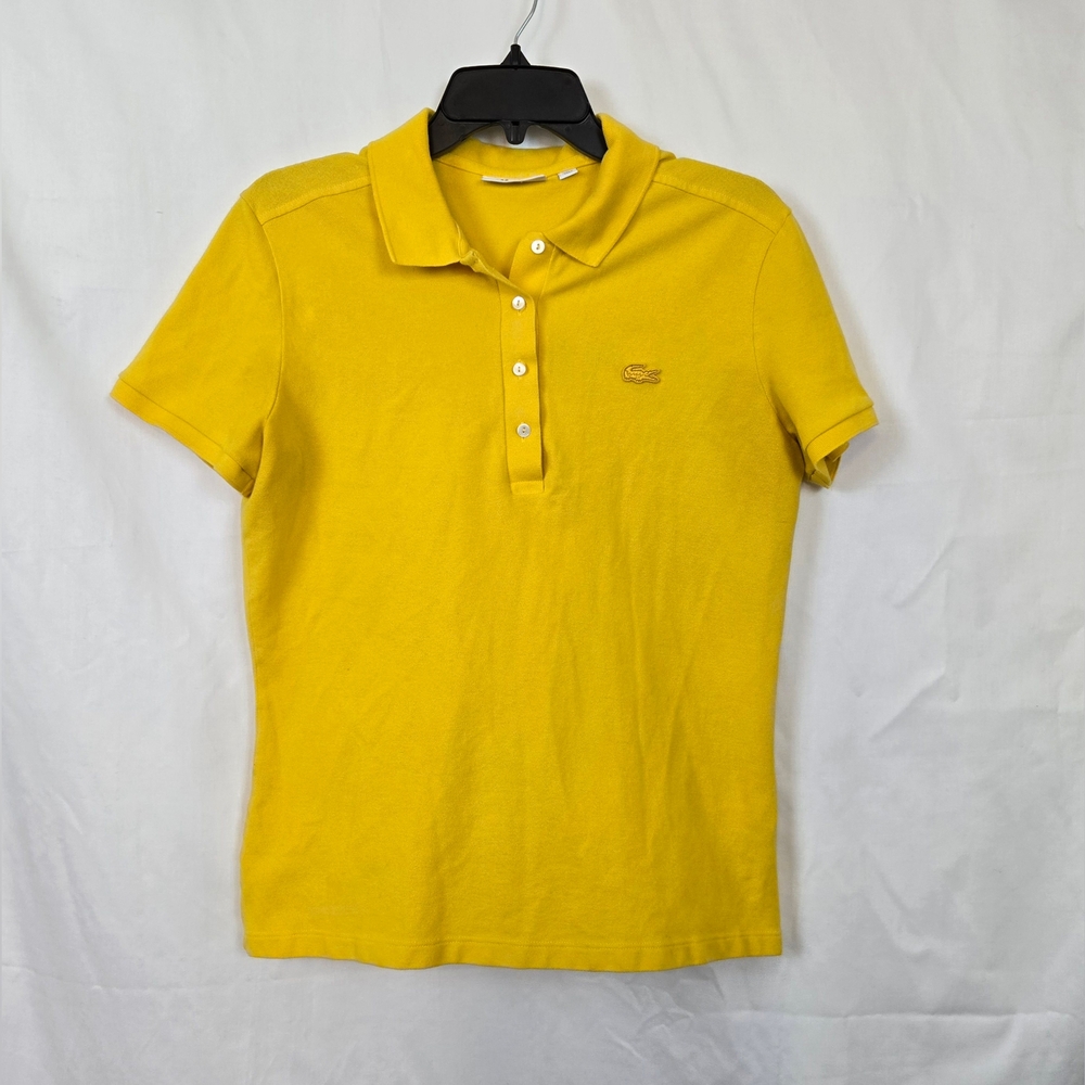 Lacoste Women Yellow L.12.D Slim Fit Stretch Short Sleeve Polo Shirt 42/Large/10